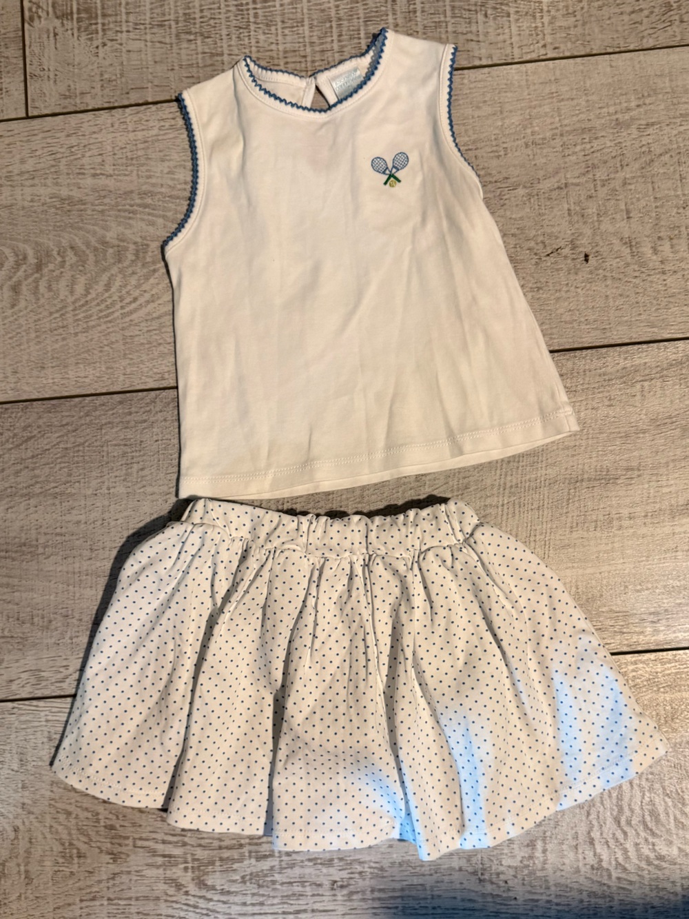 Edgehill Collection Girls White & Blue Polka Dot Dress – 2T